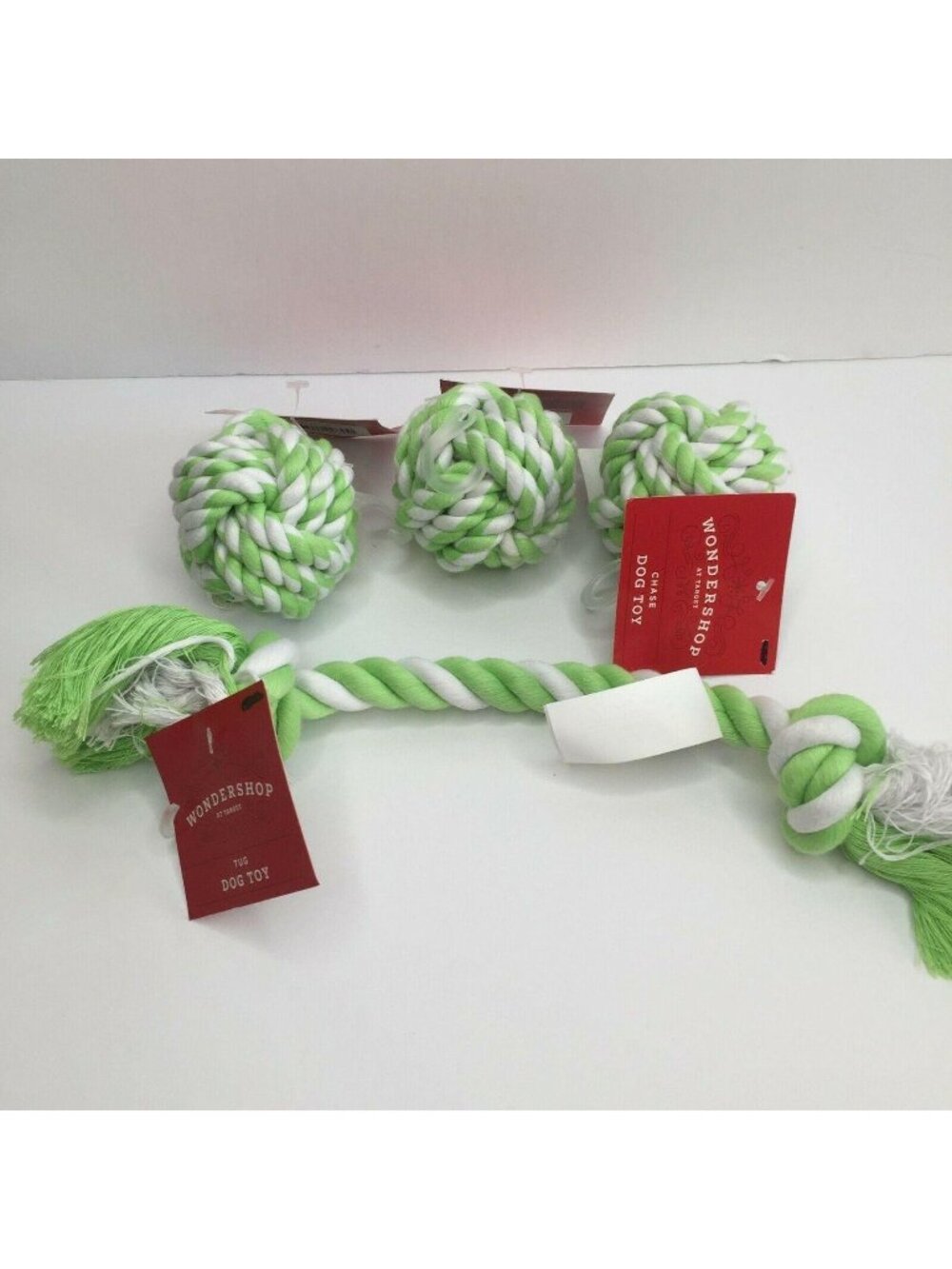 Wondershop 3 Braided Rope Balls Tug 1 Pull Dog Toy Chew Set Green